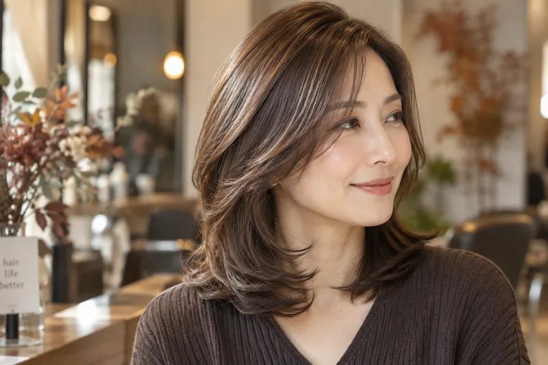 秋色ヘアカラーの女性